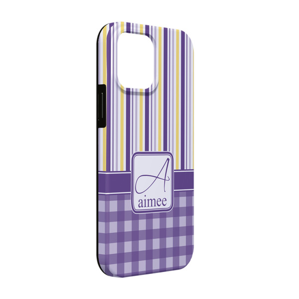 Custom Purple Gingham & Stripe iPhone Case - Rubber Lined - iPhone 13 Pro (Personalized)