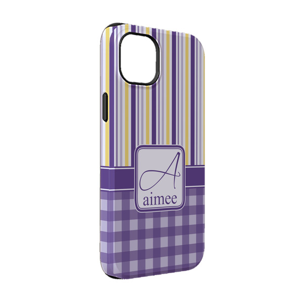 Custom Purple Gingham & Stripe iPhone Case - Rubber Lined - iPhone 14 (Personalized)