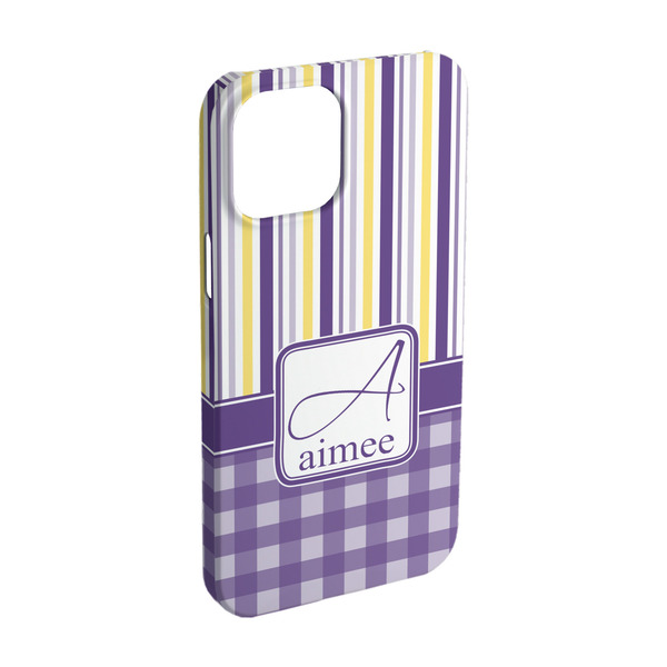 Custom Purple Gingham & Stripe iPhone Case - Plastic - iPhone 15 (Personalized)