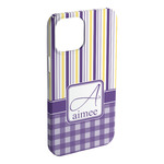 Purple Gingham & Stripe iPhone Case - Plastic - iPhone 15 Pro Max (Personalized)