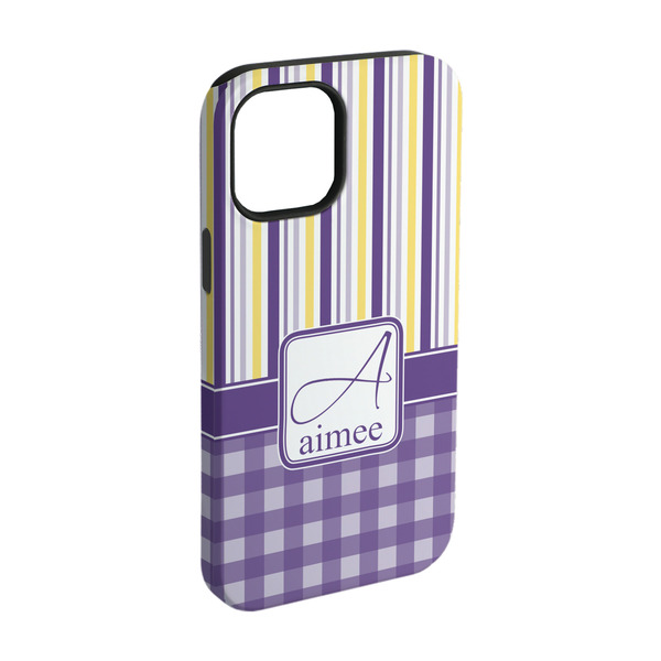 Custom Purple Gingham & Stripe iPhone Case - Rubber Lined - iPhone 15 (Personalized)