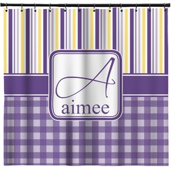 Purple Gingham & Stripe Shower Curtain - 71" x 74" (Personalized)