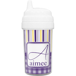 Purple Gingham & Stripe Sippy Cup (Personalized)