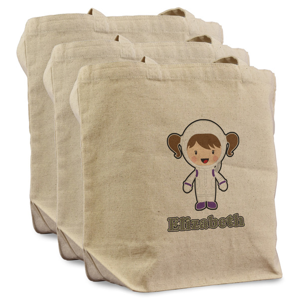 Custom Astronaut, Aliens & Argyle Reusable Cotton Grocery Bags - Set of 3 (Personalized)