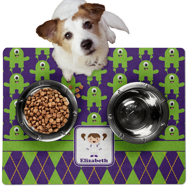 Custom Astronaut, Aliens & Argyle Dog Food Mat - Medium w/ Name or Text