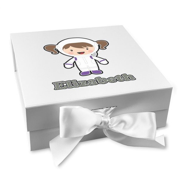 Custom Astronaut, Aliens & Argyle Gift Box with Magnetic Lid - White (Personalized)