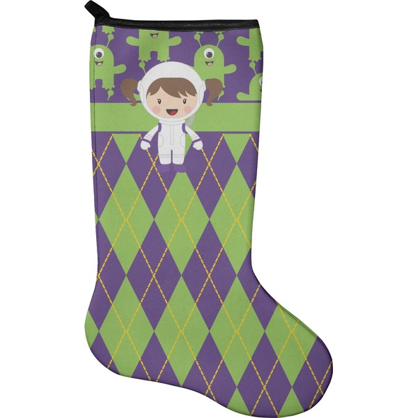 Custom Astronaut, Aliens & Argyle Holiday Stocking - Single-Sided - Neoprene