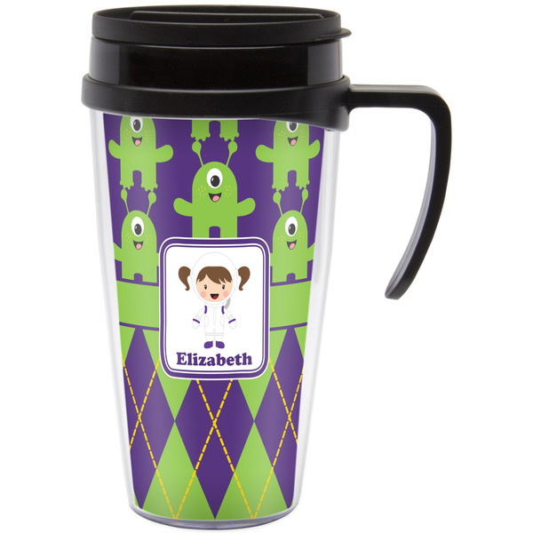 Custom Astronaut, Aliens & Argyle Acrylic Travel Mug with Handle (Personalized)