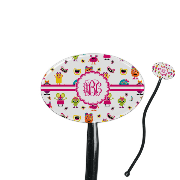 Custom Girly Monsters 7" Oval Plastic Stir Sticks - Black - Single Sided (Personalized)