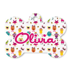 Girly Monsters Bone Shaped Dog ID Tag - Large (Personalized)