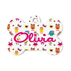 Girly Monsters Bone Shaped Dog ID Tag - Small (Personalized)