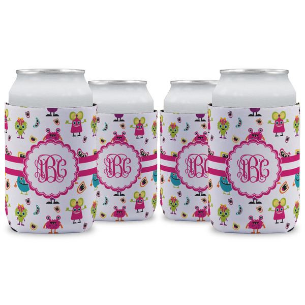 Custom Girly Monsters Can Cooler (12 oz) - Set of 4 w/ Monogram