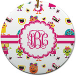 Girly Monsters Round Ceramic Ornament w/ Monogram