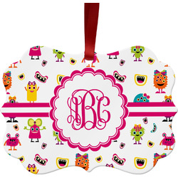 Girly Monsters Metal Frame Ornament - Double Sided w/ Monogram