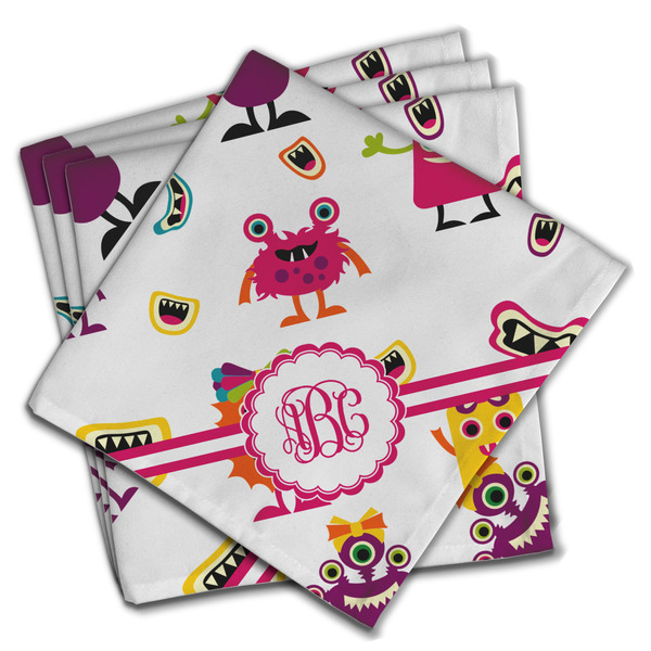 Custom Girly Monsters Cloth Napkins (Set of 4) (Personalized)