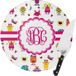 Girly Monsters Round Glass Cutting Board (Personalized)