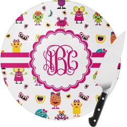 Girly Monsters Round Glass Cutting Board - Medium (Personalized)