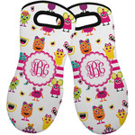 Girly Monsters Neoprene Oven Mitts - Set of 2 w/ Monogram