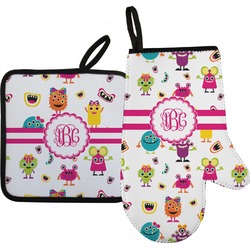 Girly Monsters Oven Mitt & Pot Holder Set w/ Monogram