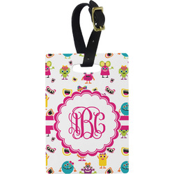 Girly Monsters Plastic Luggage Tag - Rectangular w/ Monogram