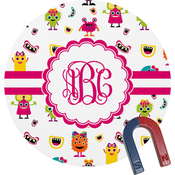 Girly Monsters Round Fridge Magnet (Personalized)
