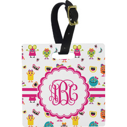 Girly Monsters Plastic Luggage Tag - Square w/ Monogram