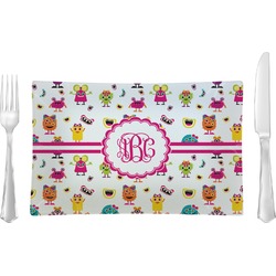 Girly Monsters Glass Rectangular Lunch / Dinner Plate (Personalized)