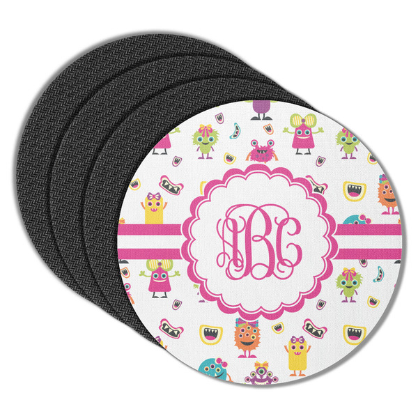 Custom Girly Monsters Round Rubber Backed Coasters - Set of 4 (Personalized)