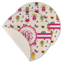 Girly Monsters Round Linen Placemat - Single Sided - Set of 4 (Personalized)