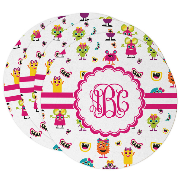 Custom Girly Monsters Round Paper Coasters w/ Monograms