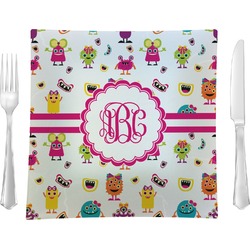 Girly Monsters 9.5" Glass Square Lunch / Dinner Plate- Single or Set of 4 (Personalized)