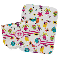 Girly Monsters Burp Cloths - Fleece - Set of 2 w/ Monogram