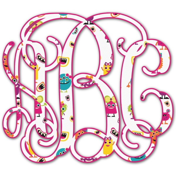 Custom Girly Monsters Monogram Decal - Small (Personalized)