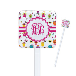 Girly Monsters Square Plastic Stir Sticks - Double Sided (Personalized)