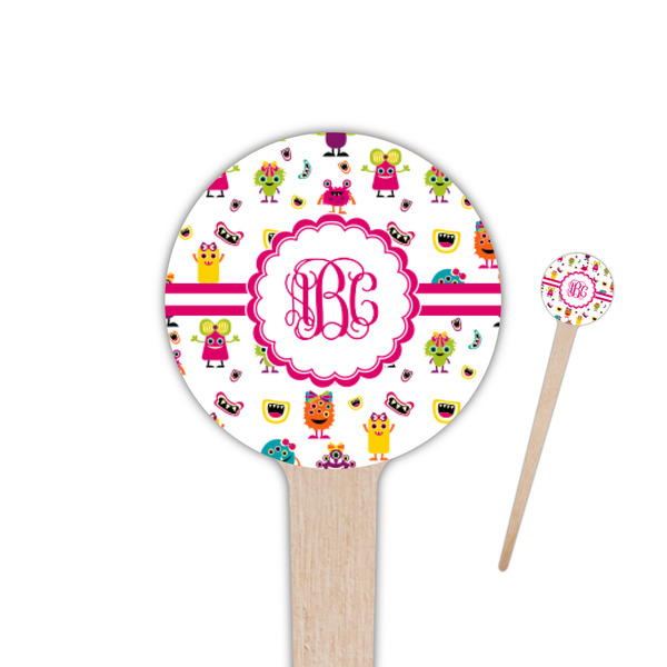 Custom Girly Monsters 4" Round Wooden Food Picks - Double Sided (Personalized)