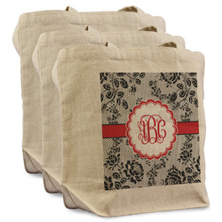 Black Lace Reusable Cotton Grocery Bags - Set of 3 (Personalized)