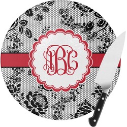 Black Lace Round Glass Cutting Board - Small (Personalized)