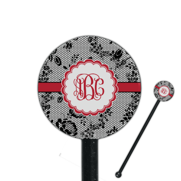 Custom Black Lace 5.5" Round Plastic Stir Sticks - Black - Double Sided (Personalized)