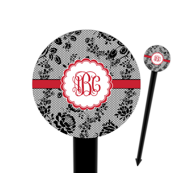 Custom Black Lace 6" Round Plastic Food Picks - Black - Single Sided (Personalized)