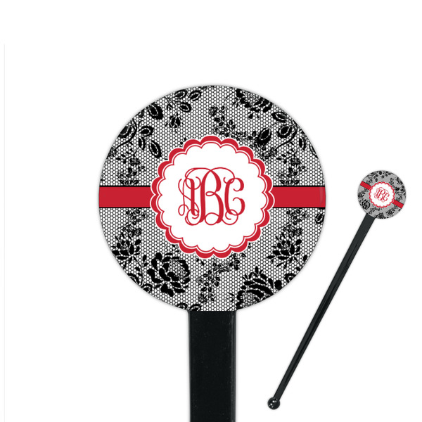 Custom Black Lace 7" Round Plastic Stir Sticks - Black - Double Sided (Personalized)