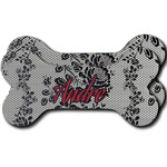 Black Lace Ceramic Dog Ornament - Front & Back w/ Monogram