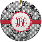 Black Lace Round Ceramic Ornament w/ Monogram