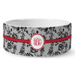 Black Lace Ceramic Dog Bowl - Medium (Personalized)
