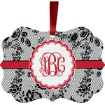 Black Lace Metal Frame Ornament - Double Sided w/ Monogram