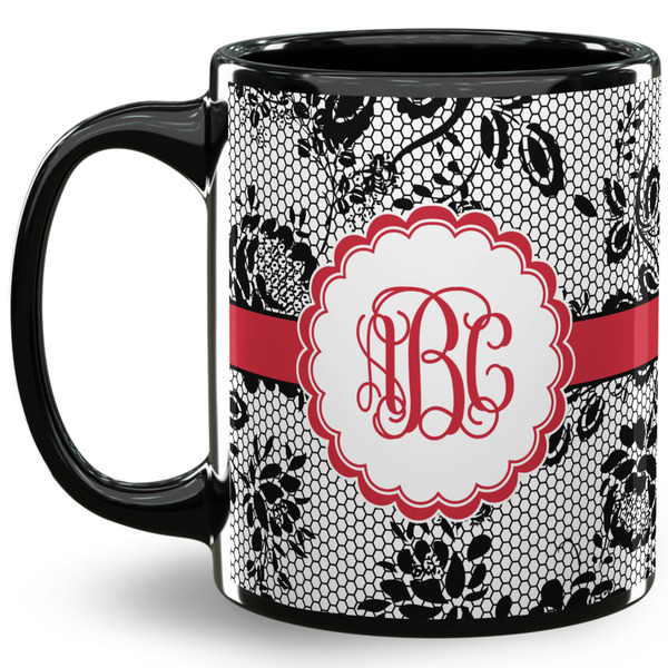 Custom Black Lace 11 Oz Coffee Mug - Black (Personalized)