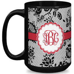 Black Lace 15 Oz Coffee Mug - Black (Personalized)