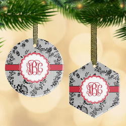 Black Lace Flat Glass Ornament w/ Monogram