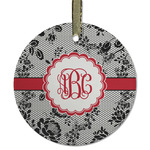 Black Lace Flat Glass Ornament - Round w/ Monogram