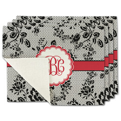 Black Lace Single-Sided Linen Placemat - Set of 4 w/ Monogram