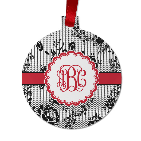 Custom Black Lace Metal Ball Ornament - Double Sided w/ Monogram